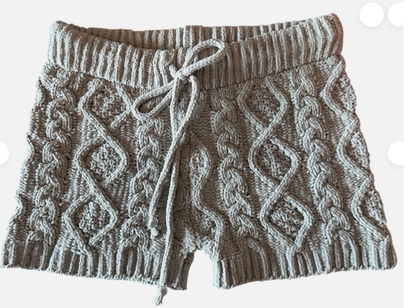 POL Crochet Cable Knit Pull On Cozy Sweater Shorts Sage Green