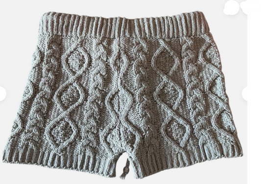 POL Crochet Cable Knit Pull On Cozy Sweater Shorts Sage Green