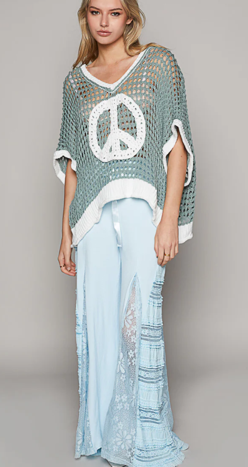 POL Open Crochet Oversized Peace Sign Sweater