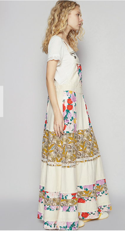 POL Overall Style Mixed Print Patchwork Oatmilk Maxi Dress Size