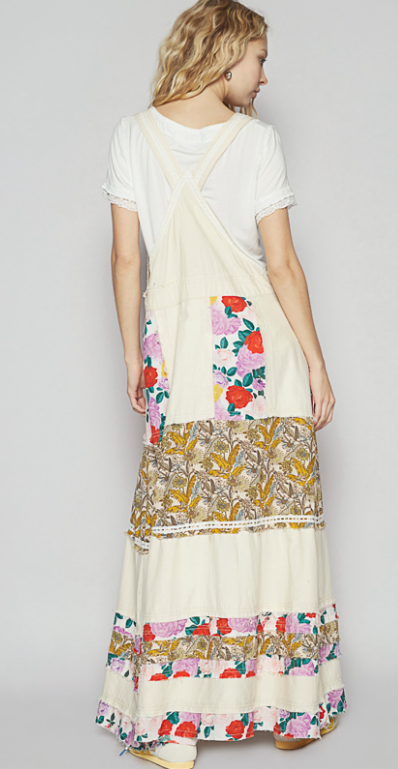 POL Overall Style Mixed Print Patchwork Oatmilk Maxi Dress Size